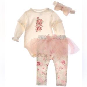 Quiltex Cream & Pink 3-Piece Baby Matching Set with Tutu